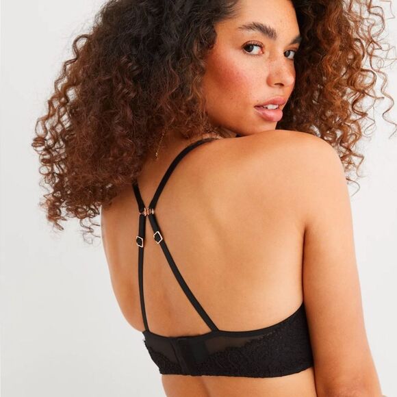 Aerie Show Off Eyelash Lace Plunging Push Up Bra Size 40DD /‎ 40E NEW Balck - Picture 6 of 13